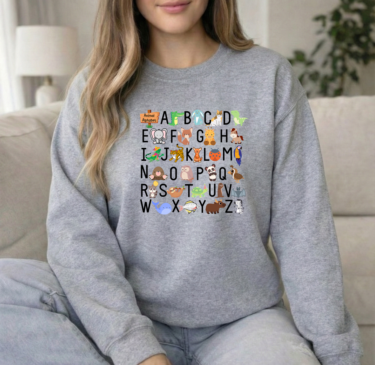 Animal ABCs Unisex Gildan Sports Grey Crewneck Sweatshirt