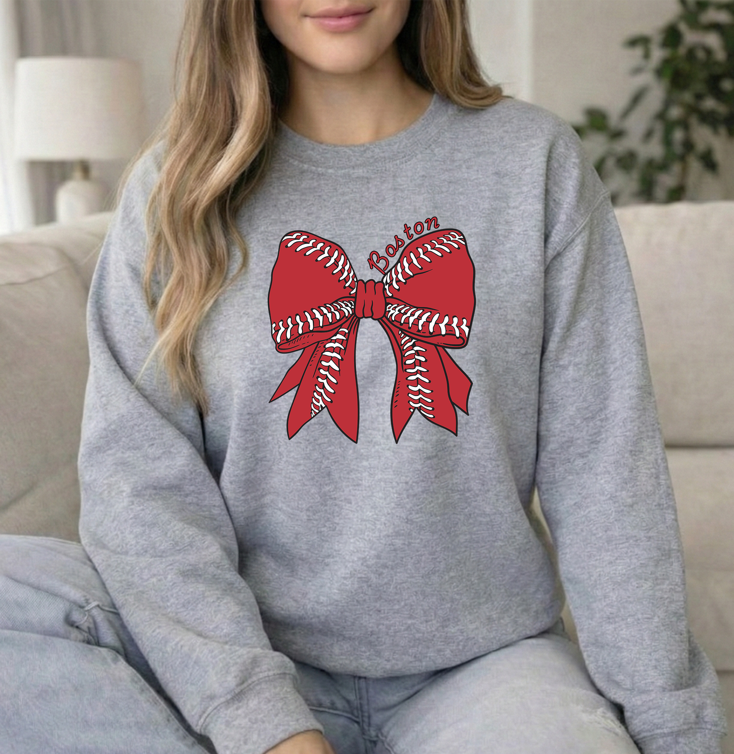 Red ball bow Sports Grey YOUTH Gildan Crewneck Sweatshirt