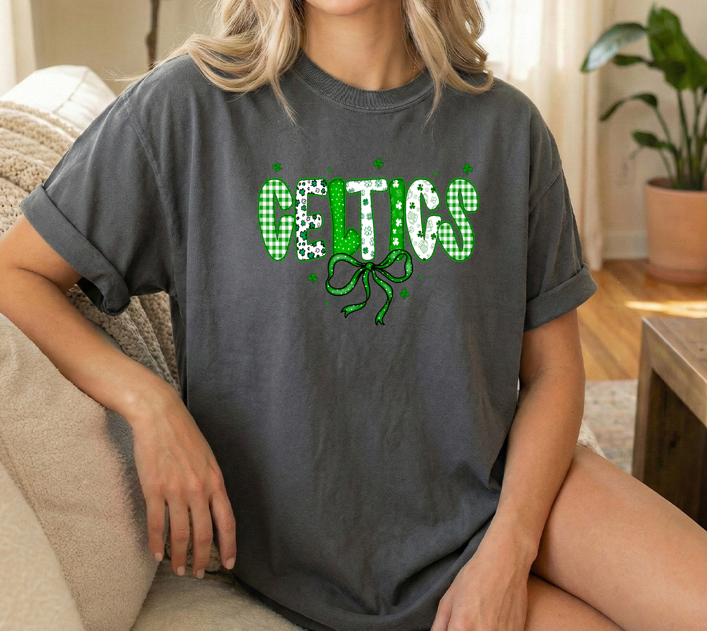Celtics multi pattern YOUTH pepper Comfort colors tshirt