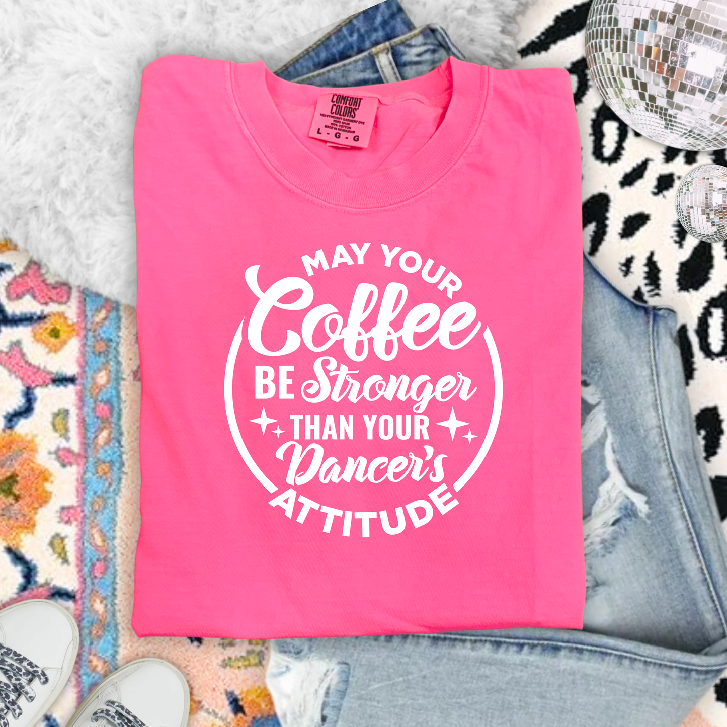 Coffee Stronger Neon Pink Unisex Comfort Colors Tshirt