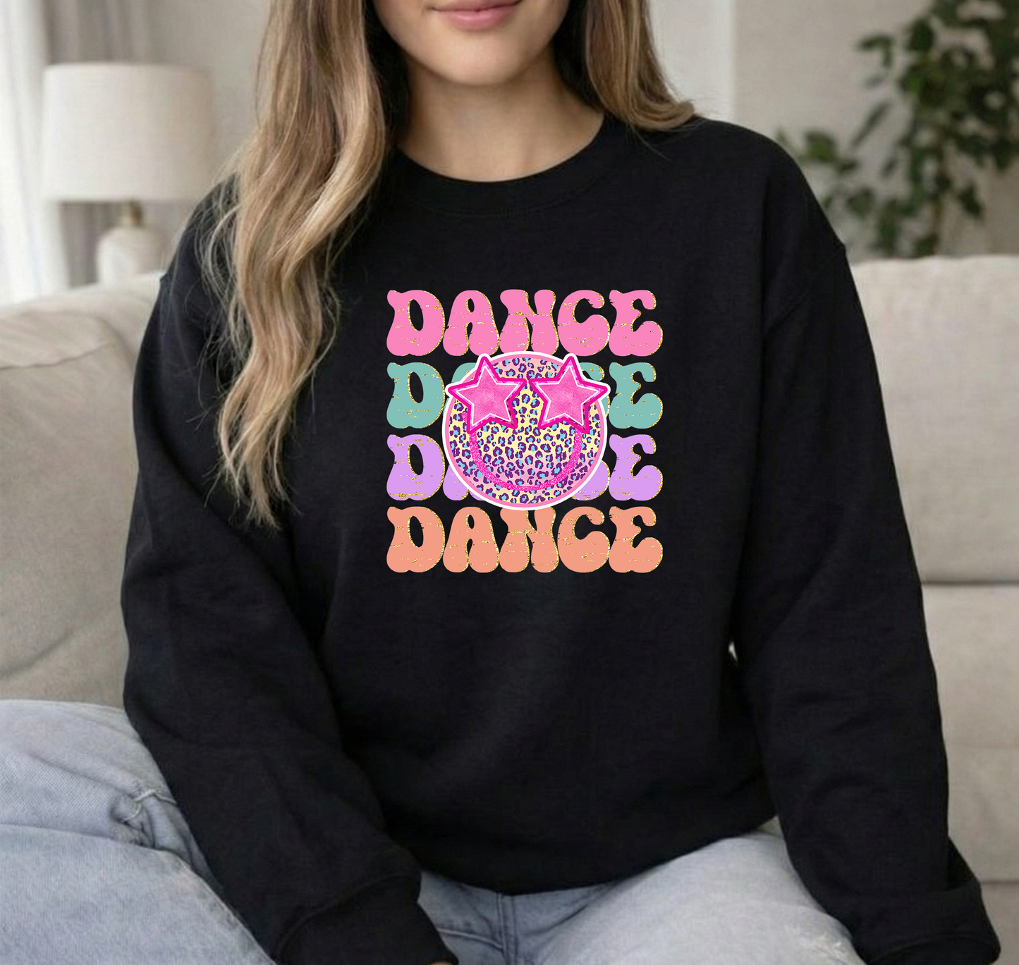 Dance Smiley Black Youth Crew Sweatshirt
