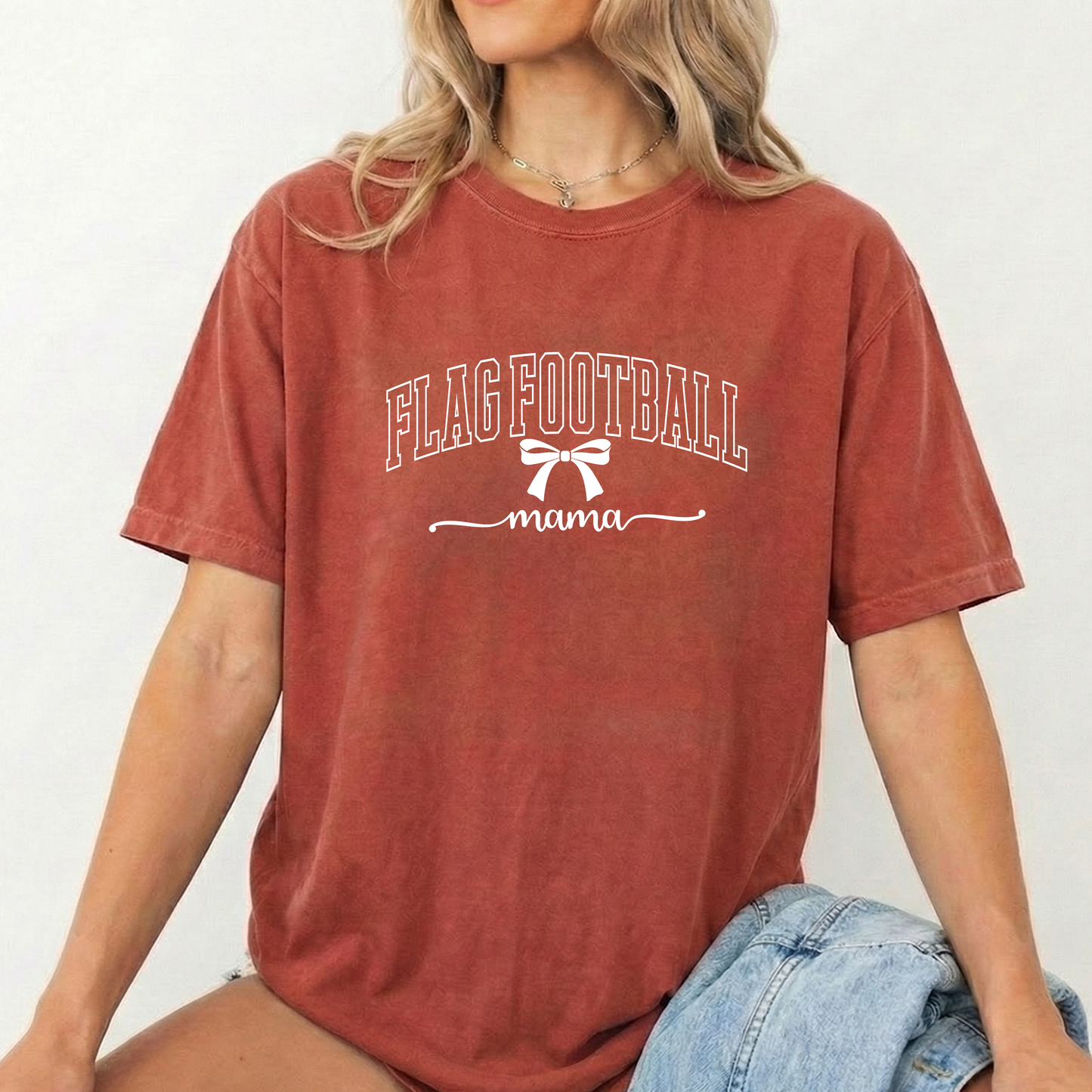 Flag Football Mama Unisex Brick Comfort Colors Tshirt