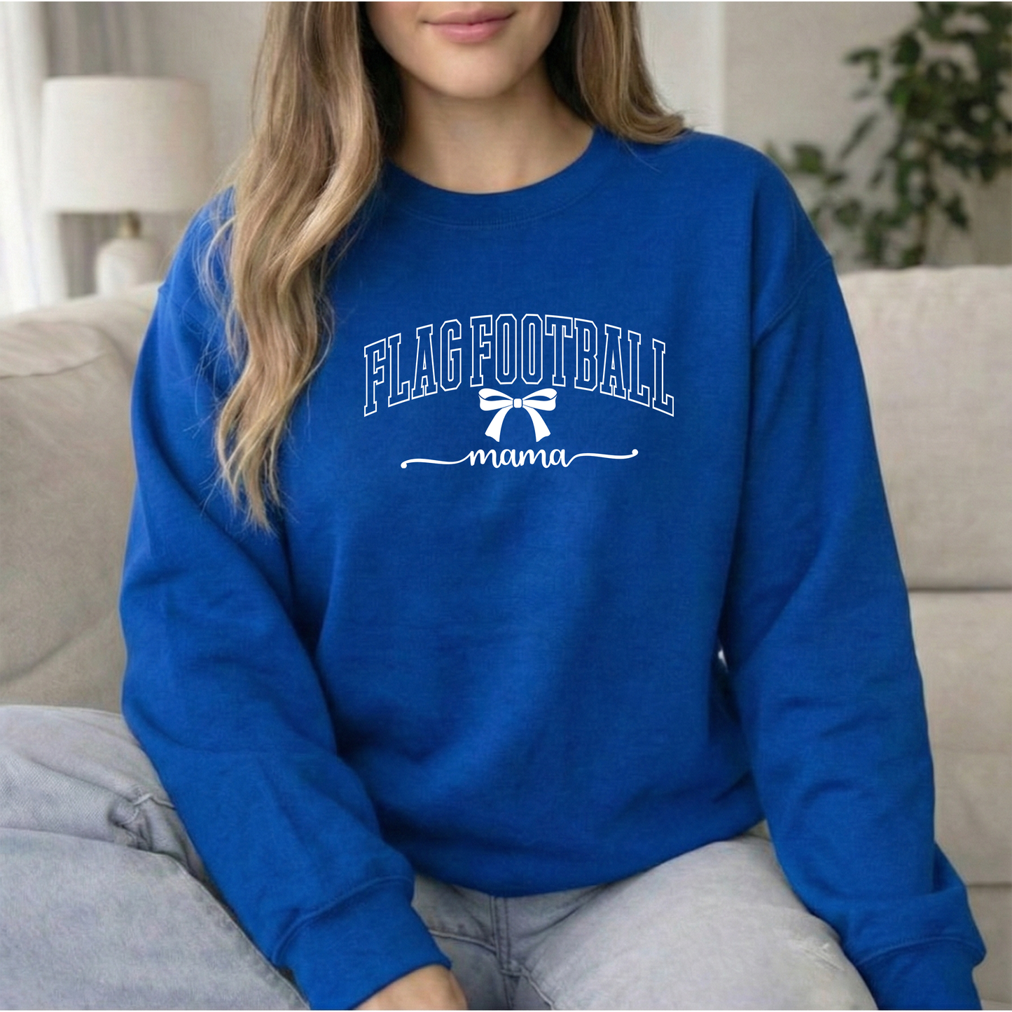 Flag Football mama Unisex Royal Gildan Crewneck Sweatshirt