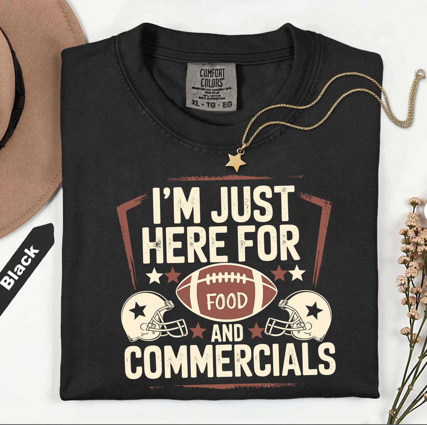 Here for food and commercials Black Tshirt