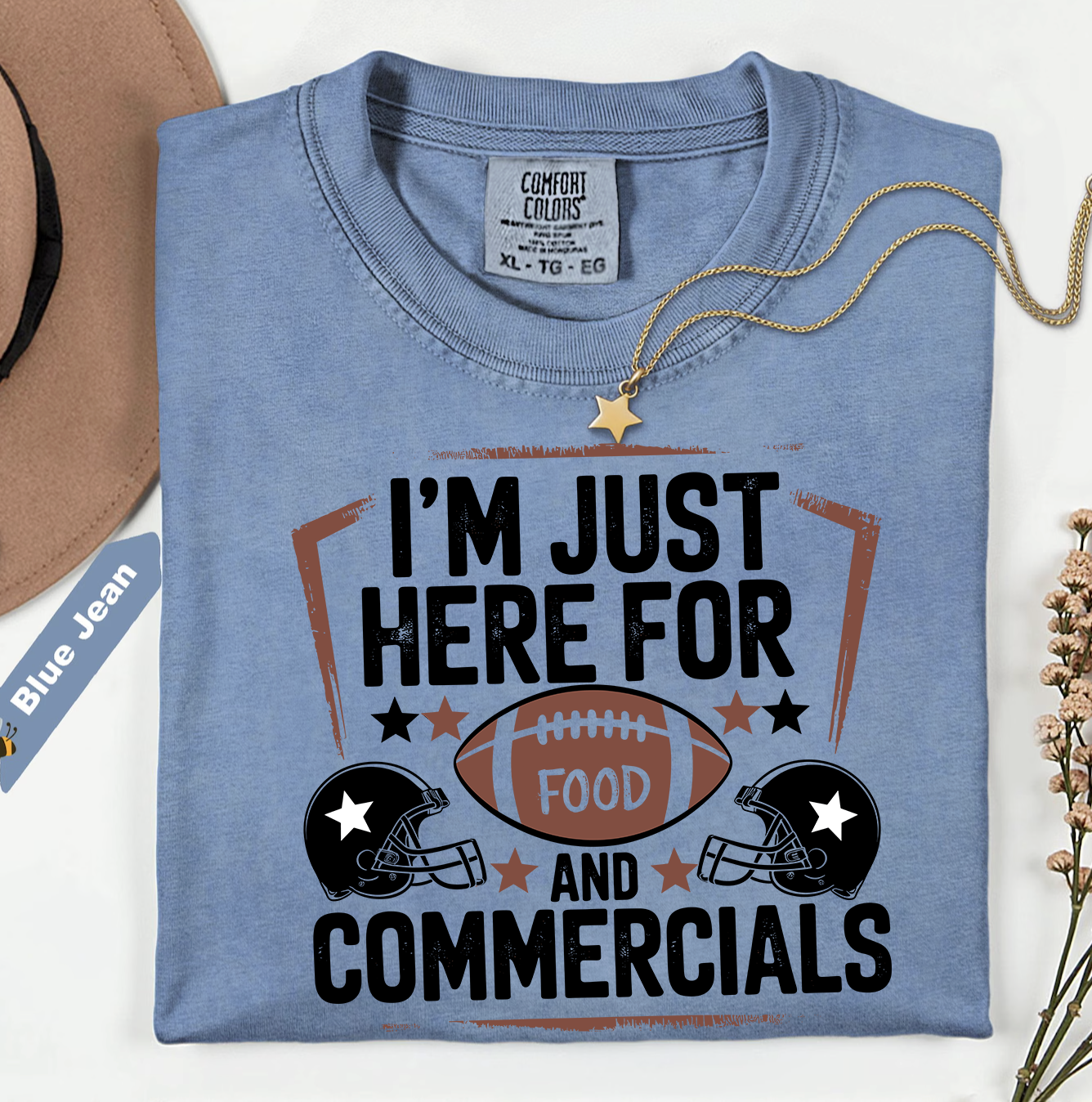 Here for food and commercials Blue Jean Tshirt