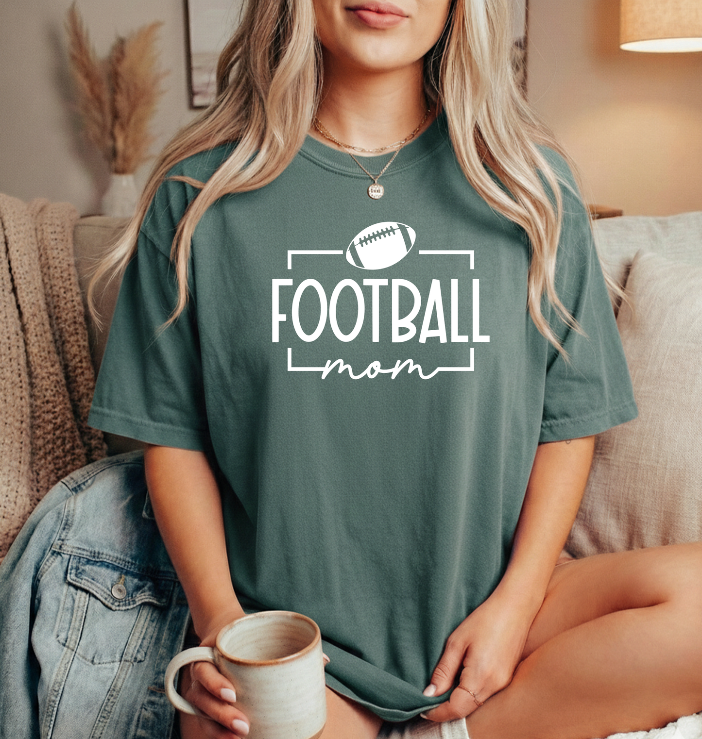 Football mom simple unisex comfort colors Blue Spruce t shirt