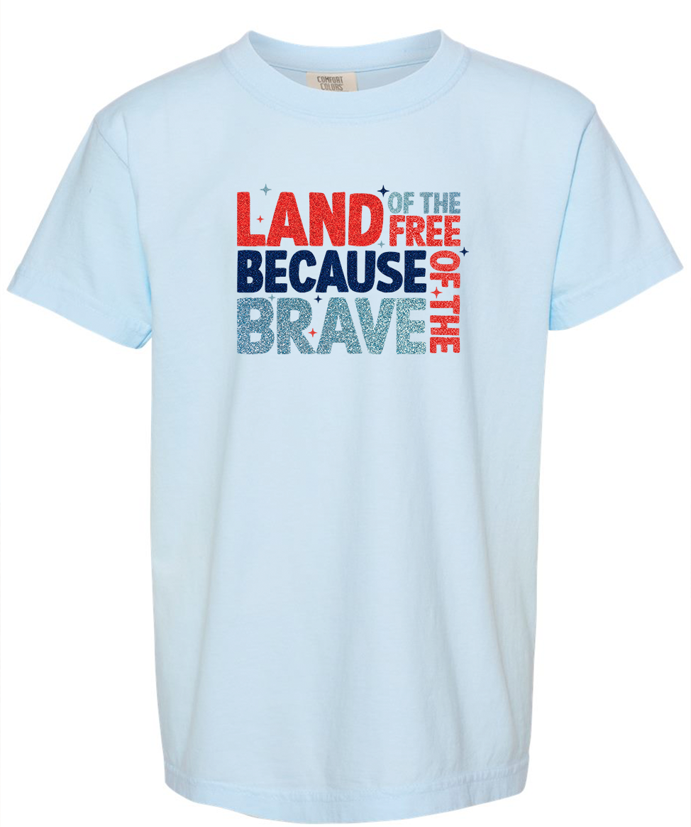 Glitter Memorial day Chambray Youth Comfort Colors T shirt