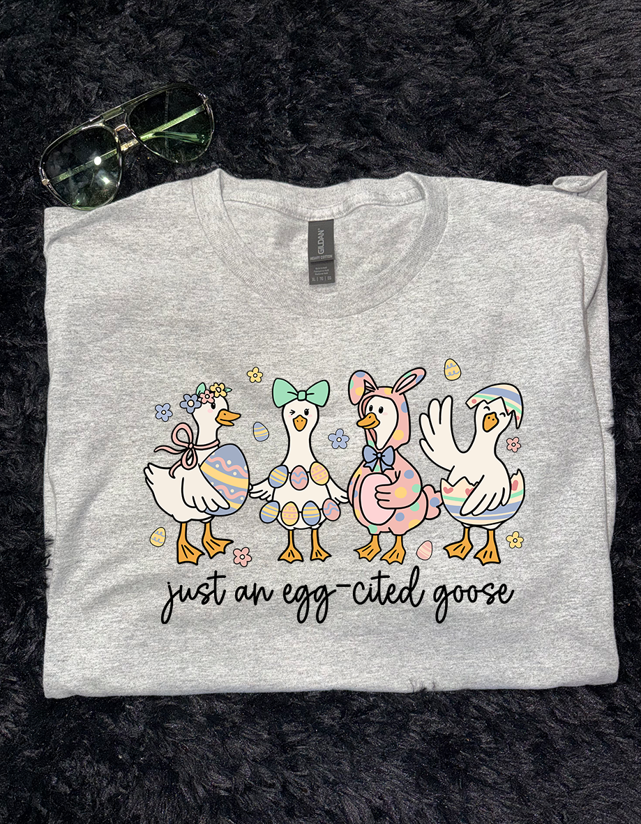Eggcited Goose Unisex Adult Sports Grey Gildan Tshirt