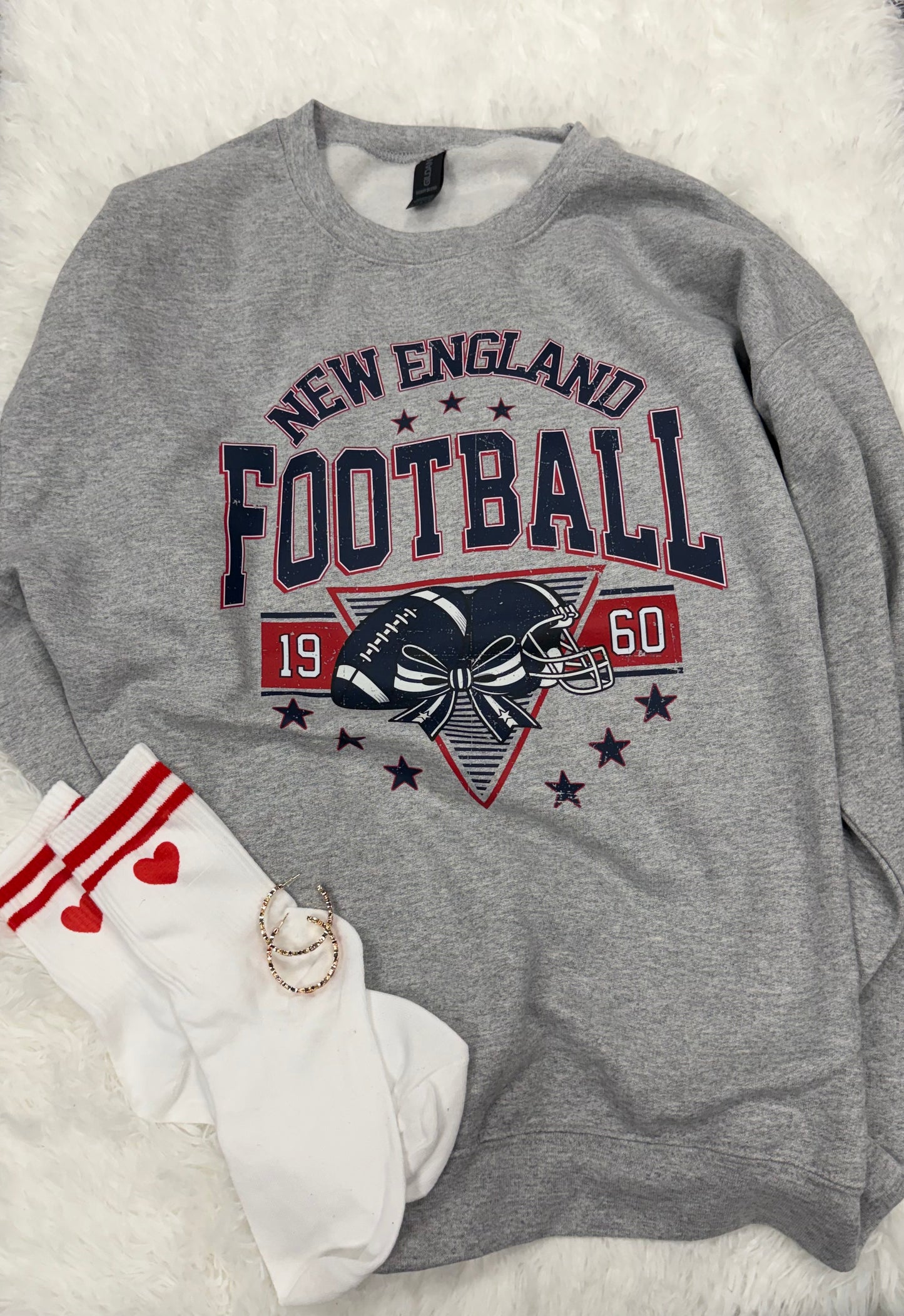 New England Football Sport grey Crewneck Sweatshirt