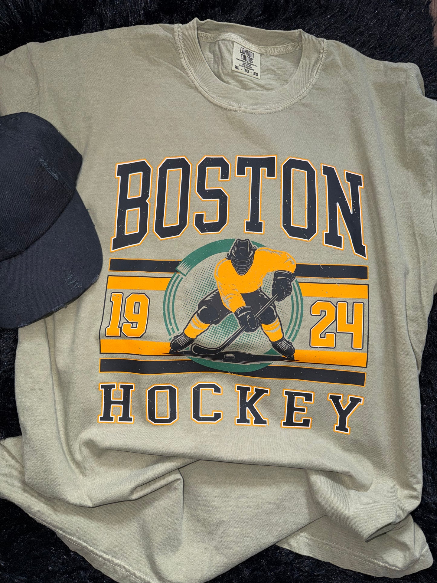 Boston Hockey player Unisex comfort colors Khaki Tshirt
