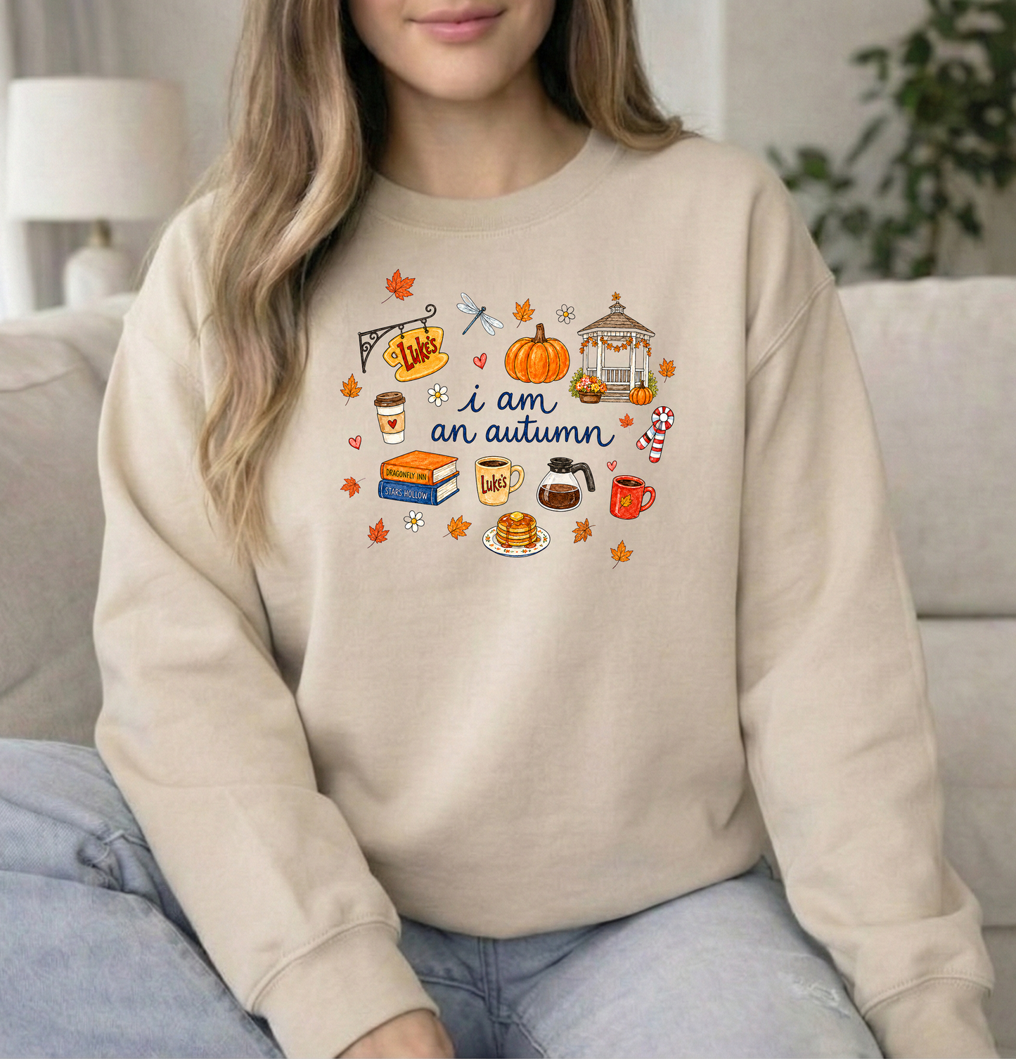 I am an autumn Unisex Gildan Sand Crewneck Sweatshirt