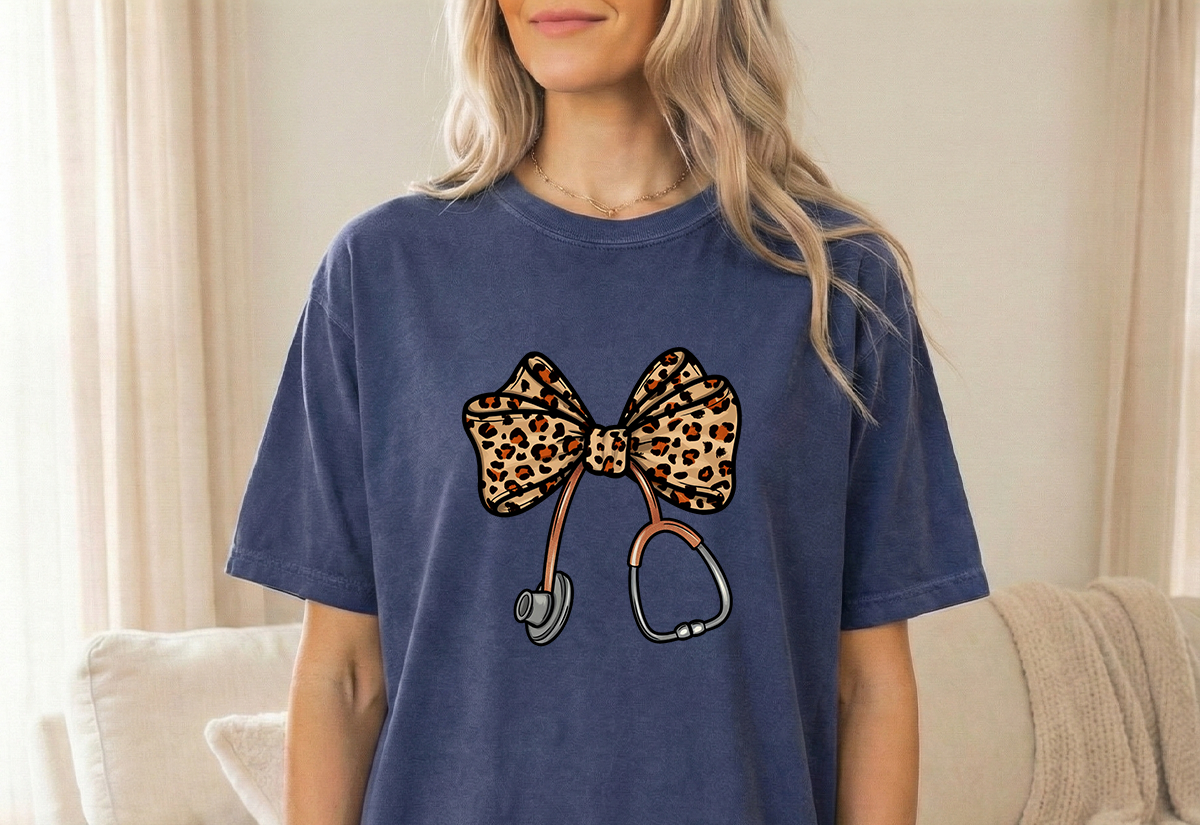 Leopard Stethoscope True Navy Tshirt