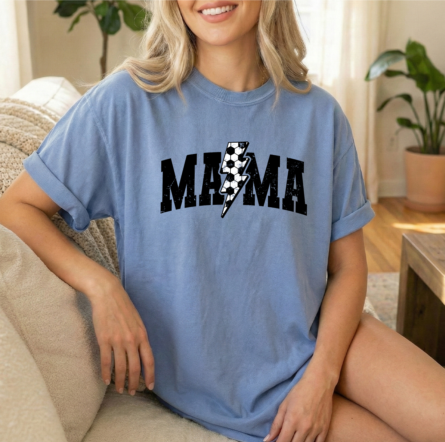 Mama Bolt Soccer Unisex Comfort Colors Blue Jean Tshirt