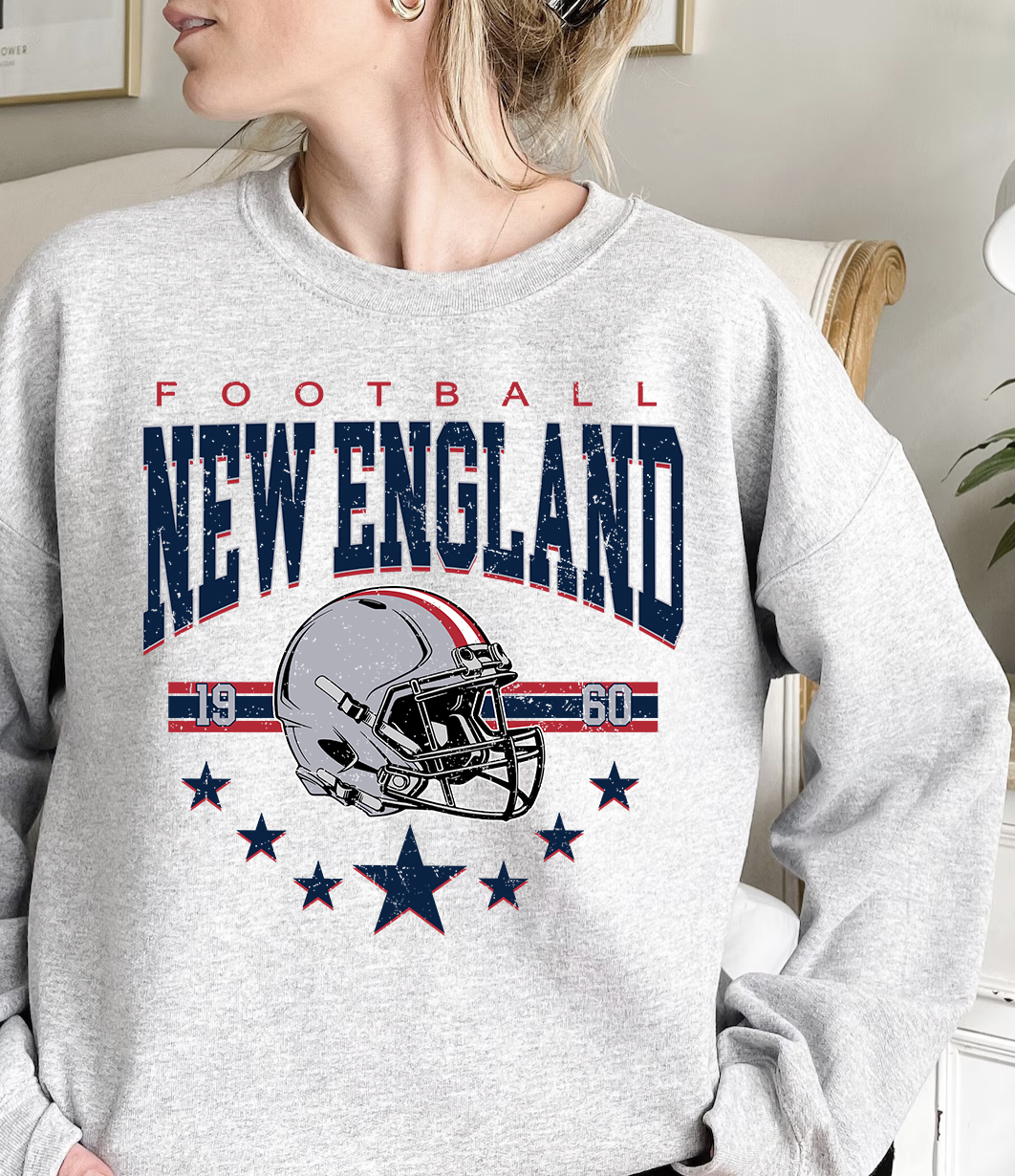 New England Star Sports Grey Crewneck Sweater