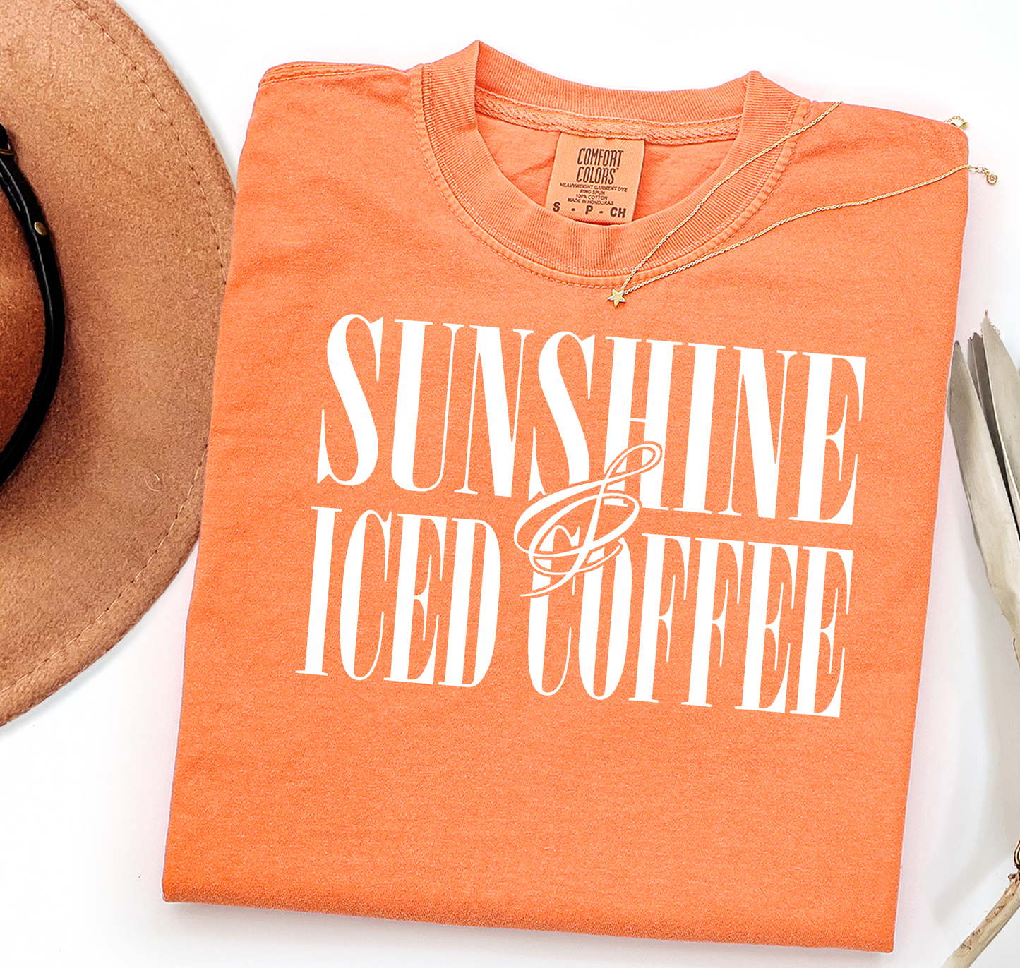 Sunshine and Iced Coffee Melon Comfort Colors Tshirt