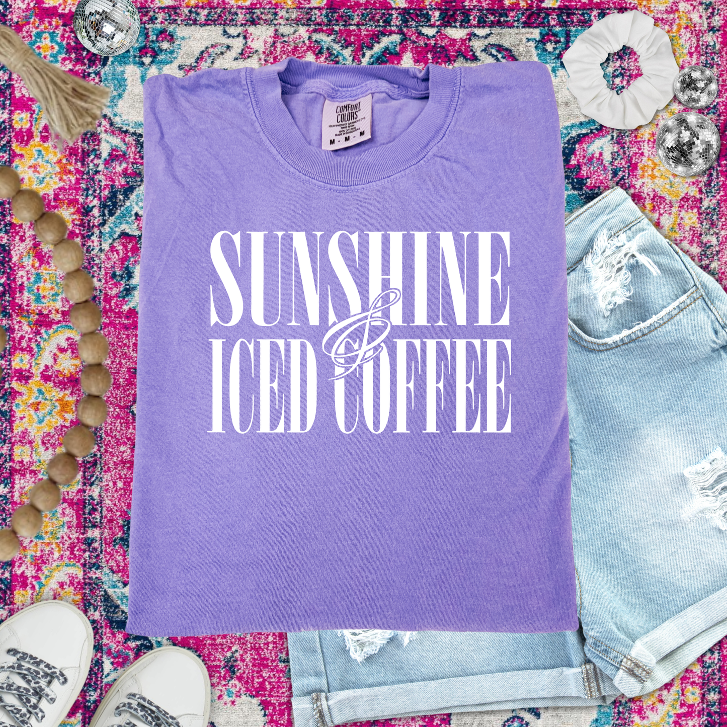Sunshine and Iced Coffee Violet Comfort Colors Tshirt