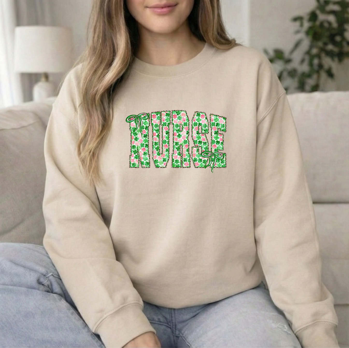 Shamrock Nurse Sand Crew Sweatshirt