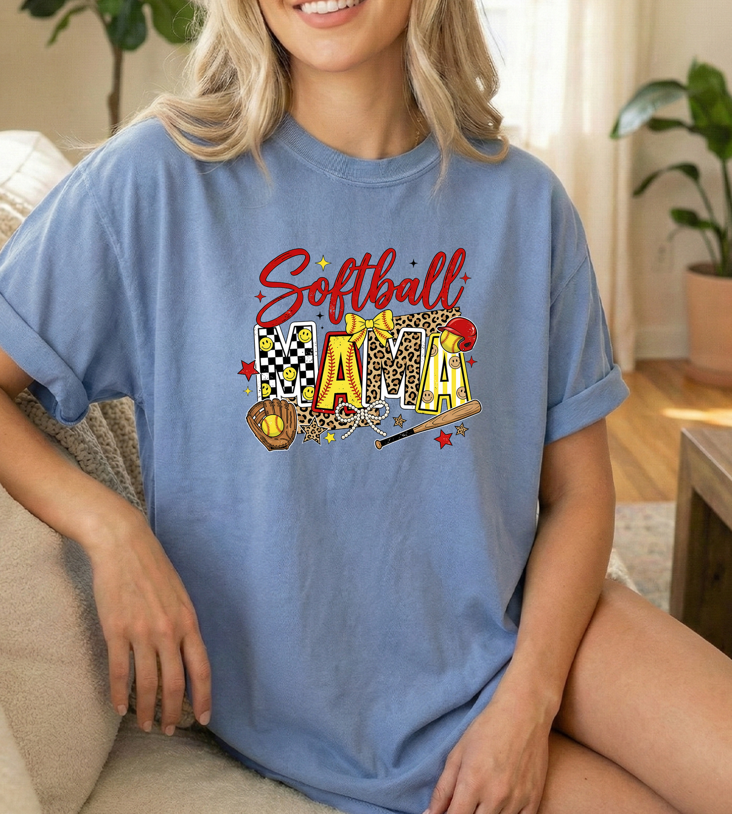 Softball Check Unisex Blue Jean Comfort colors Tshirt