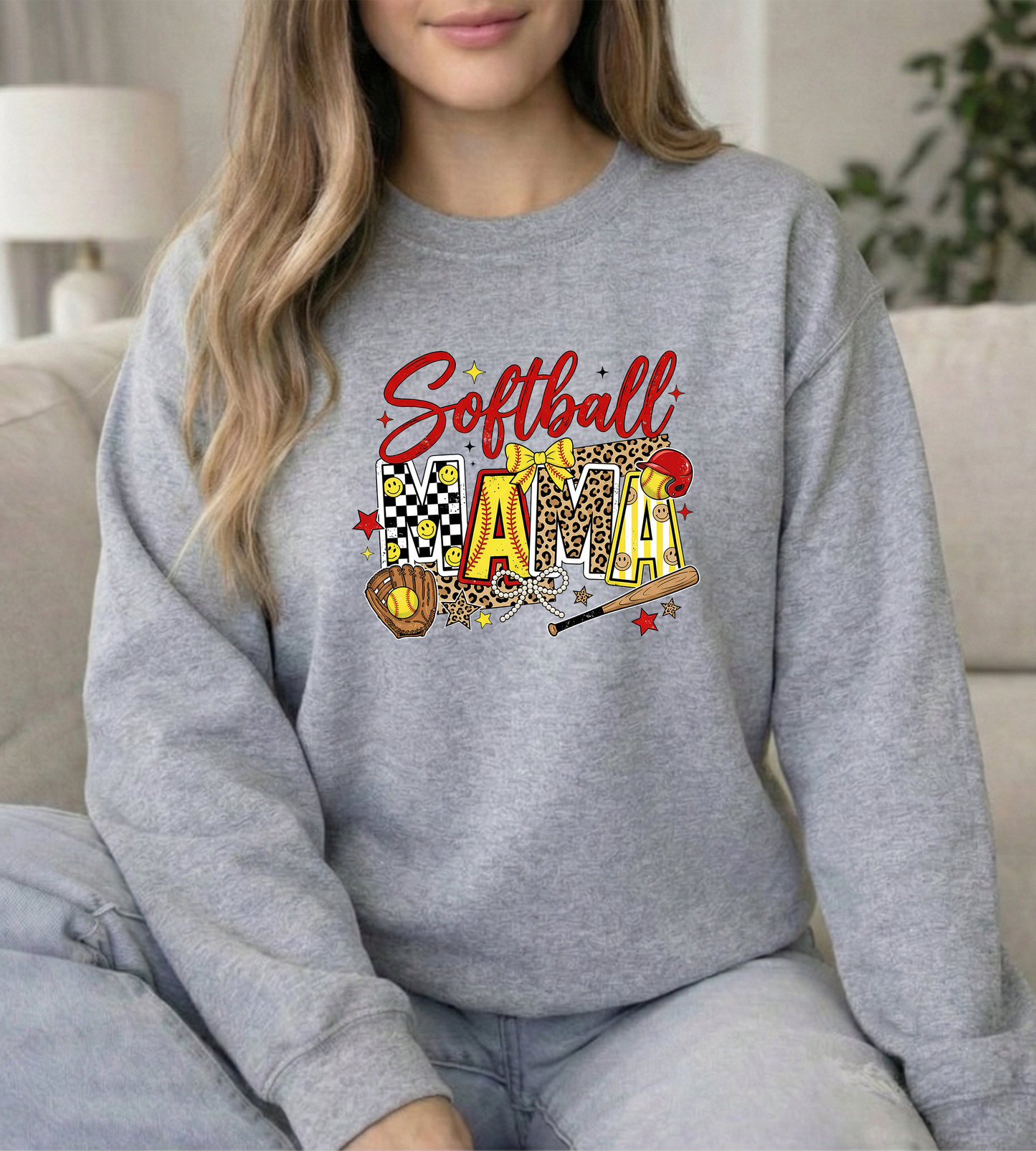 Softball Check Unisex Sports Grey Gildan crewneck sweatshirt