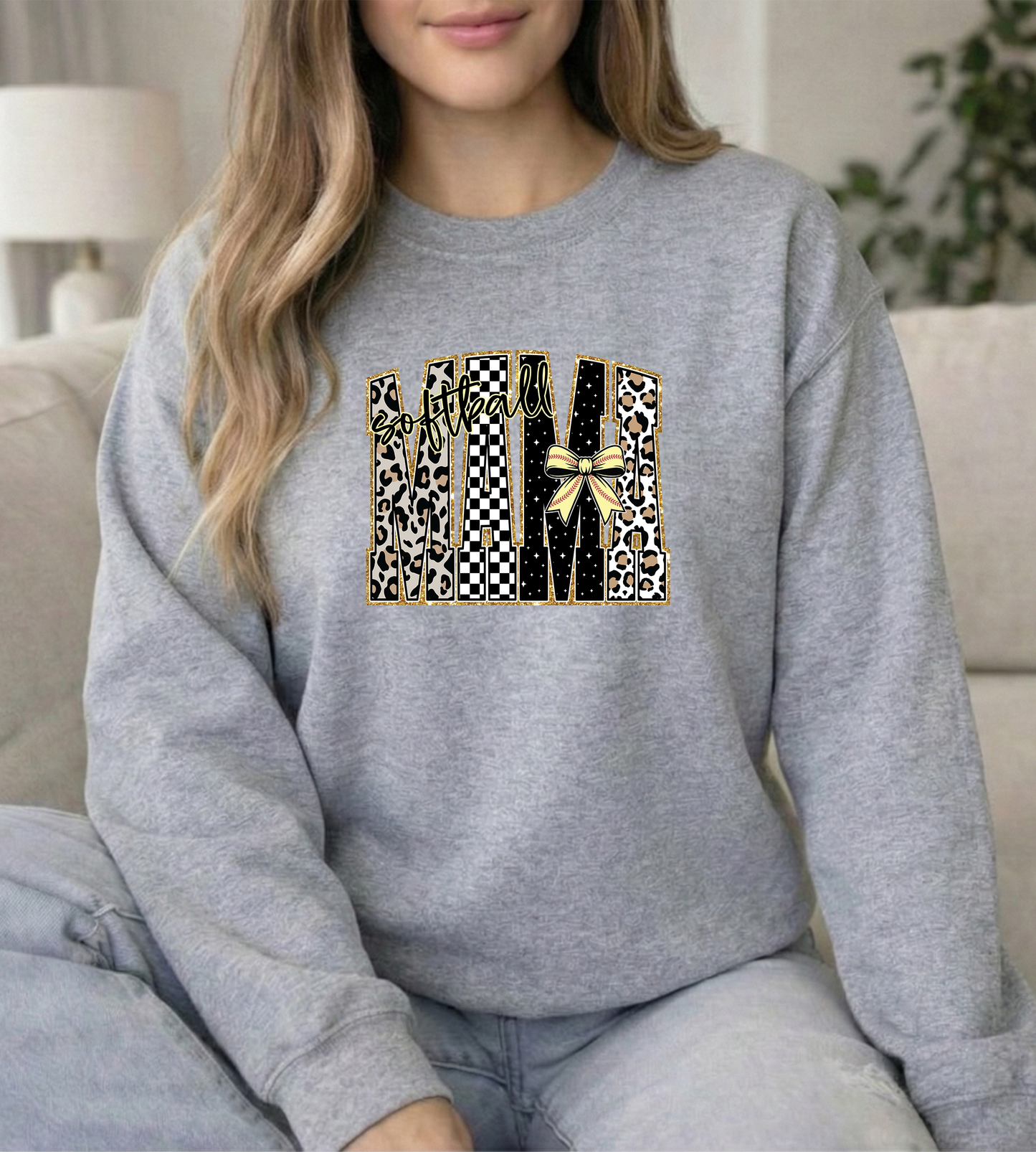 Softball Mama Sports Grey Gildan Unisex Crewneck Sweatshirt