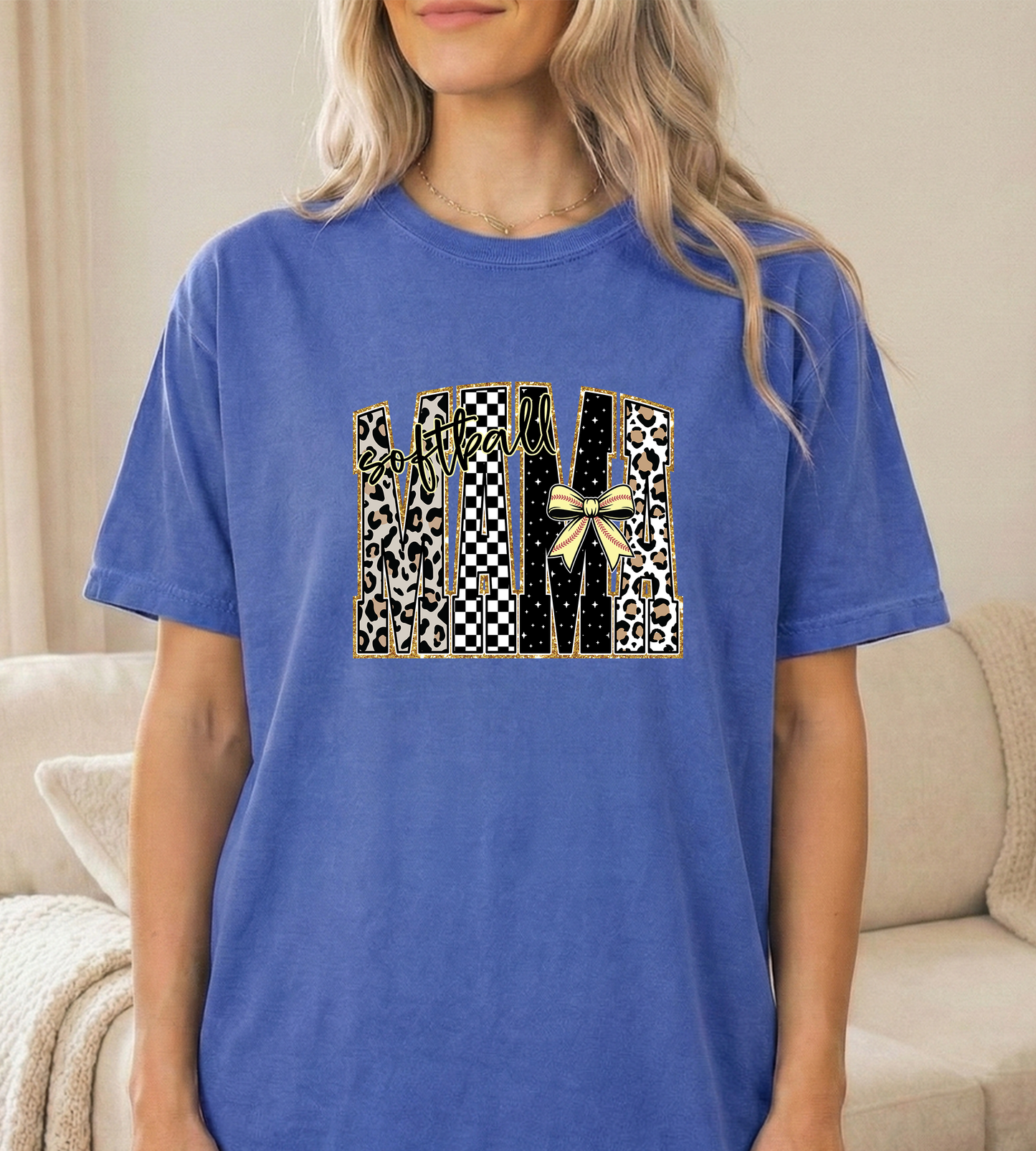 Softball Mama Flo Blue Comfort Colors Unisex Tshirt