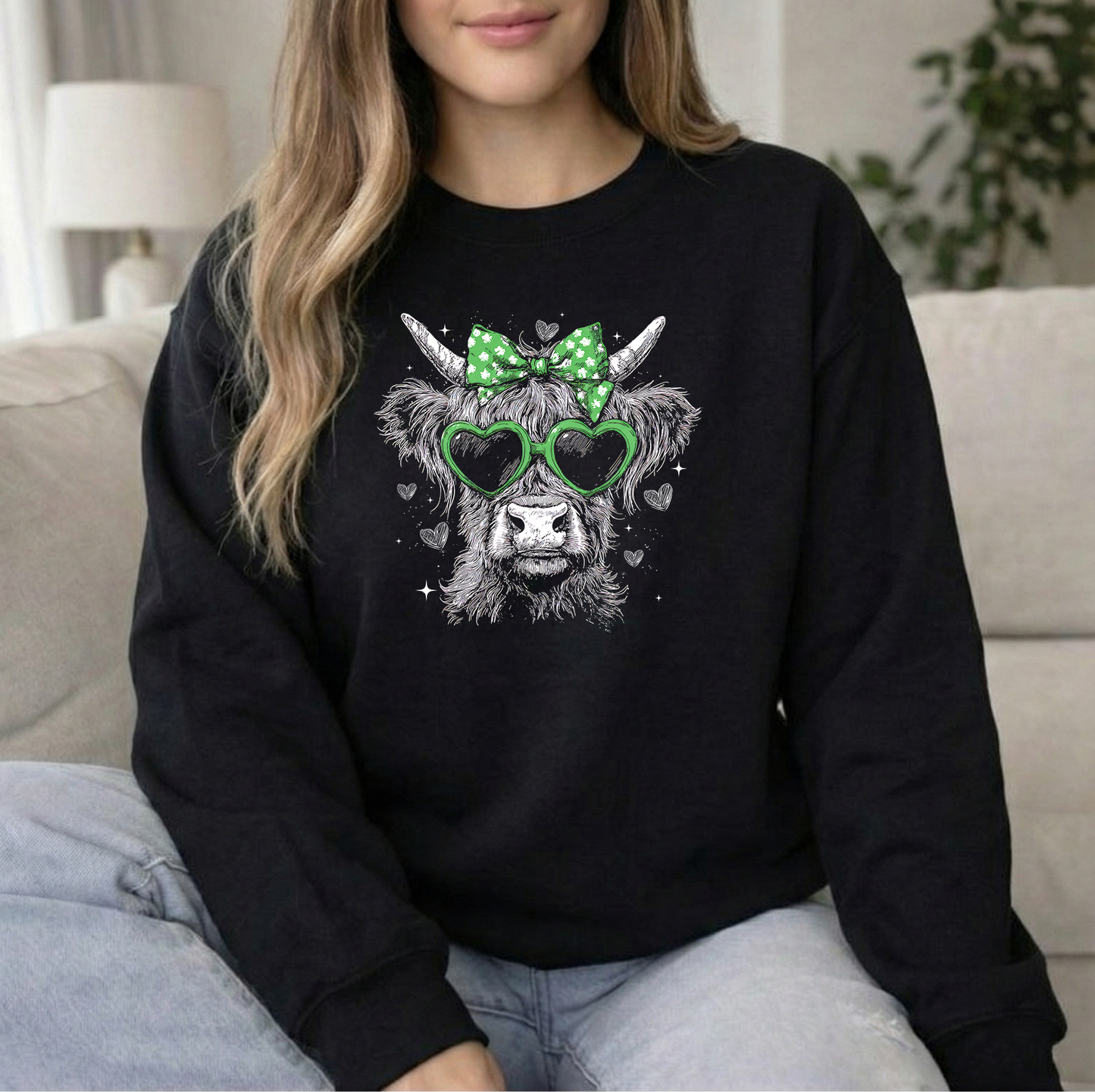 St Pats Cow Gildan Unisex Adult Black Crew Sweatshirt