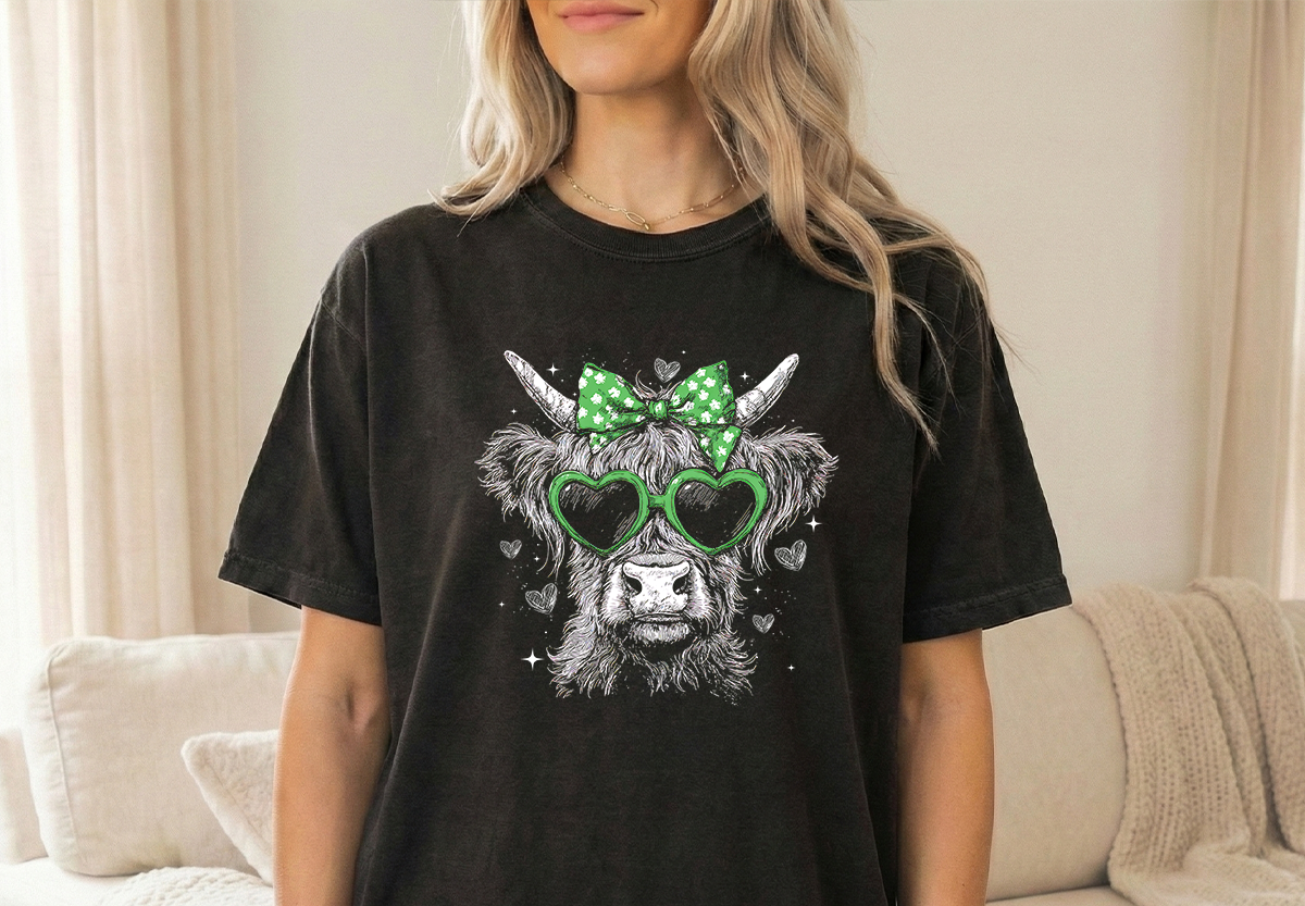 St Pats Cow Gildan Unisex Adult Black Tshirt