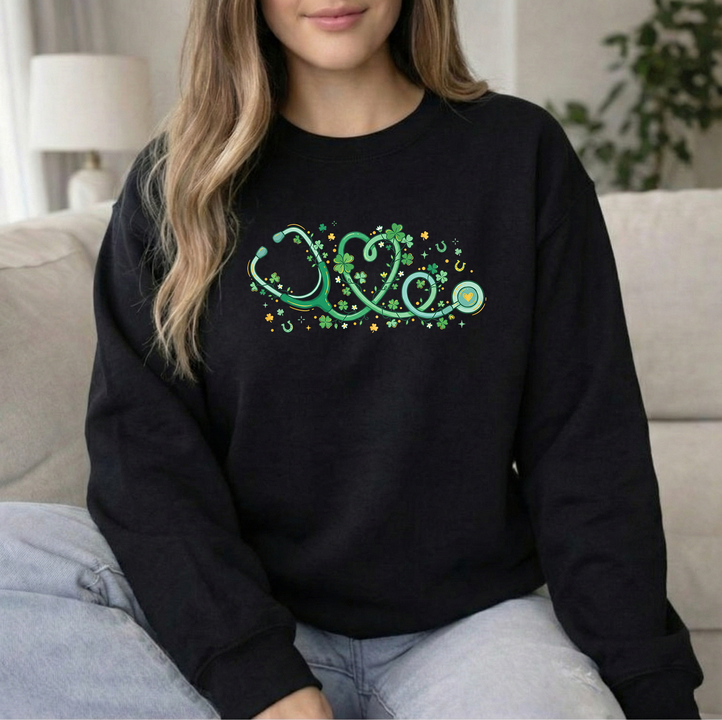 St Pats Stethoscope Black Crew Sweatshirt