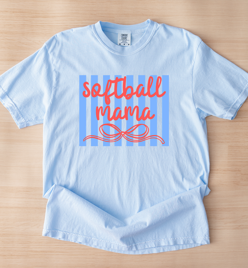Striped Softball mama unisex Hydreangea comfort colors t shirt