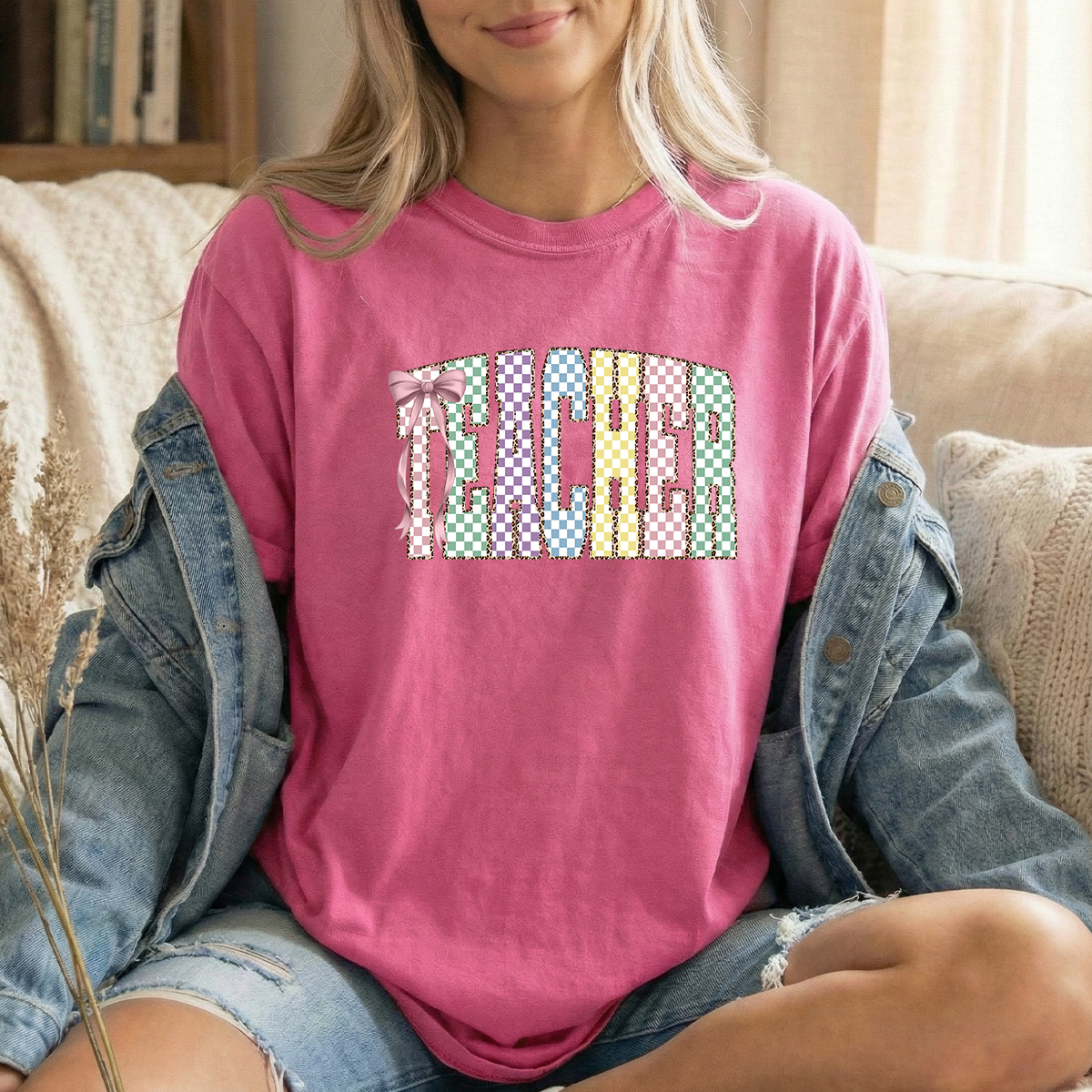 Teacher Easter Checkered Crunchberry Tshirt