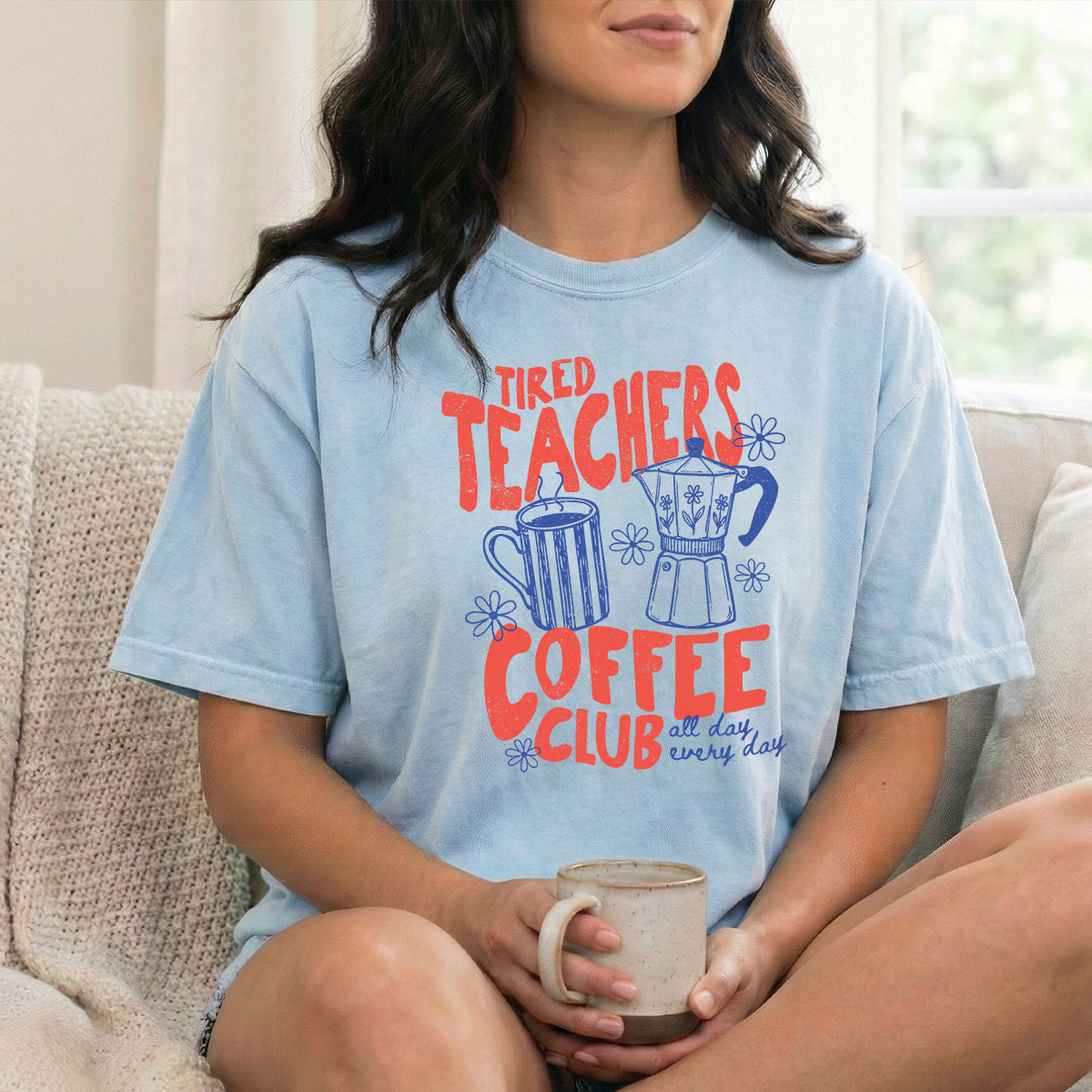 Tired Teacher RB Chambray Unisex Comfort Colors Tshirt