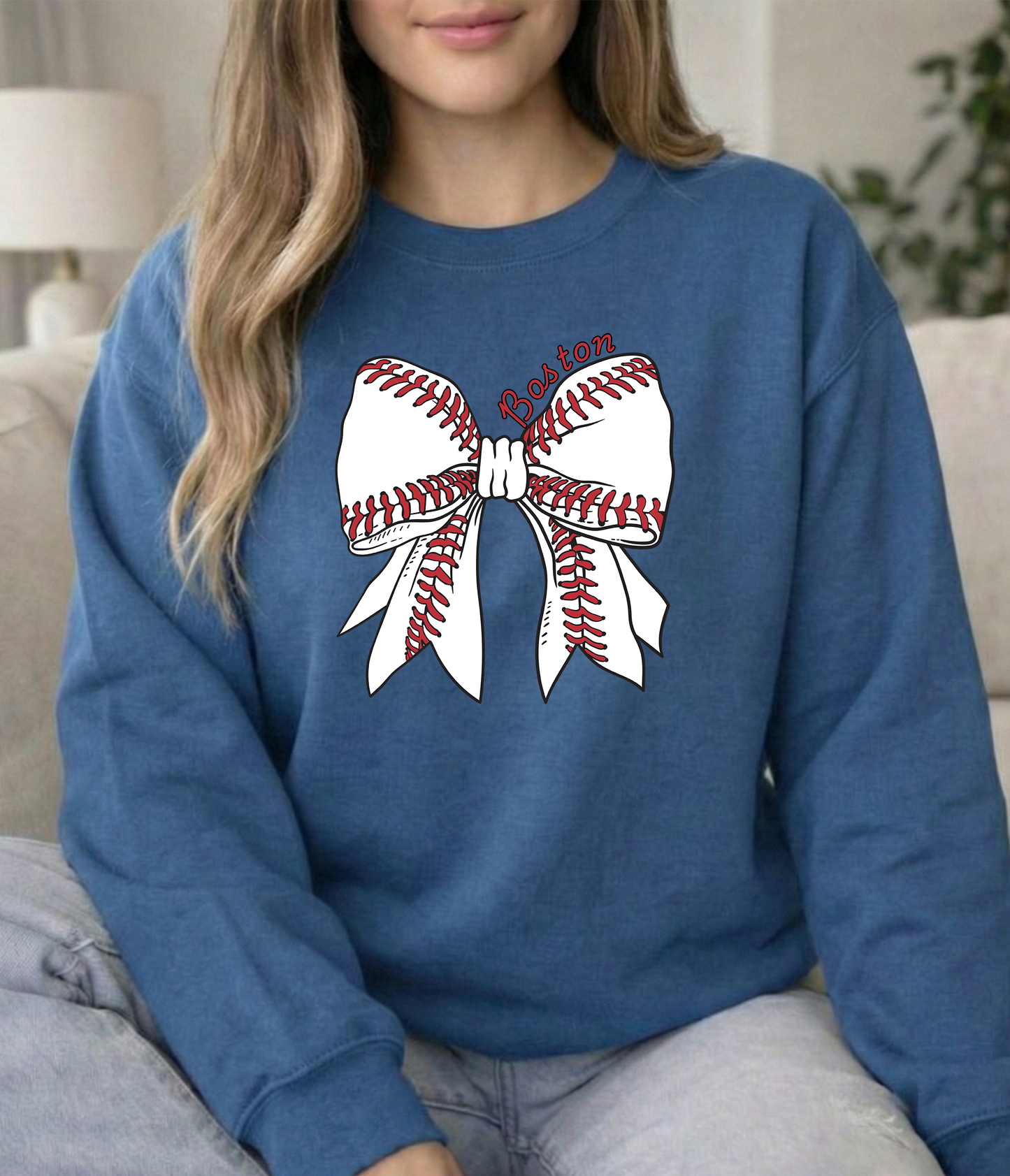 White ball bow Indigo Unisex Gildan Crewneck Sweatshirt