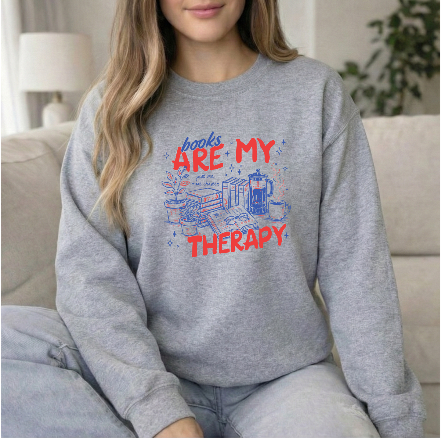 Books Therapy Unisex Sports Grey Gildan crewneck sweatshirt
