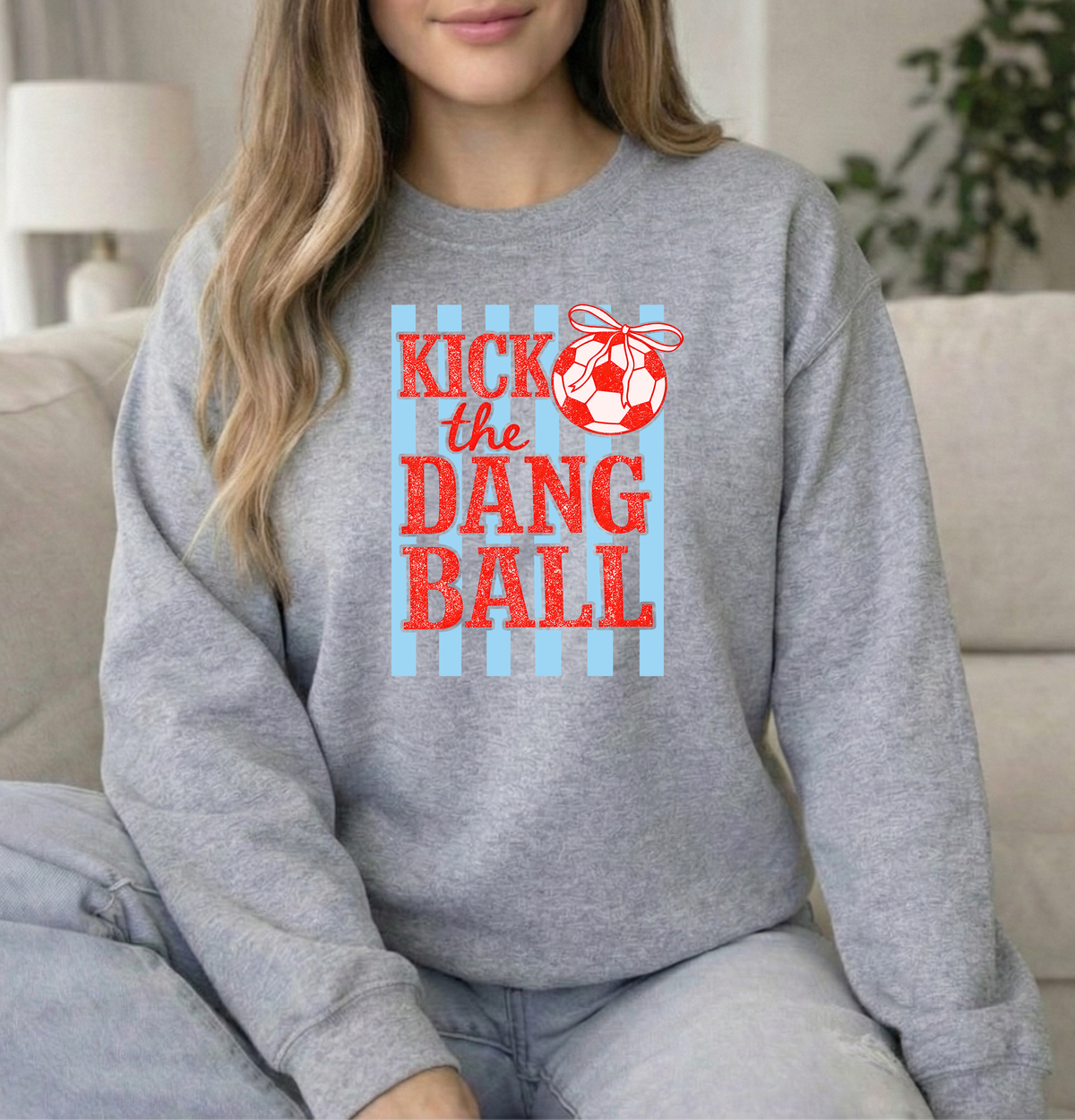 Kick Soccer Unisex Sports Grey Gildan Crewneck Sweatshirt