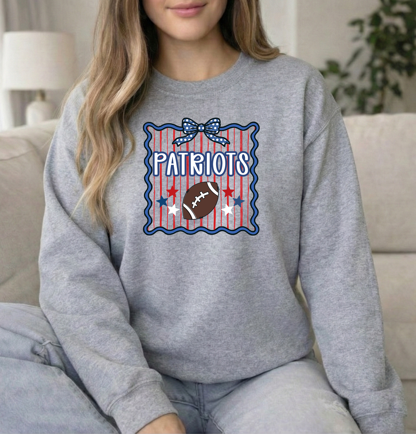 Patriots Frame Unisex Gildan Sports Grey Crewneck Sweatshirt