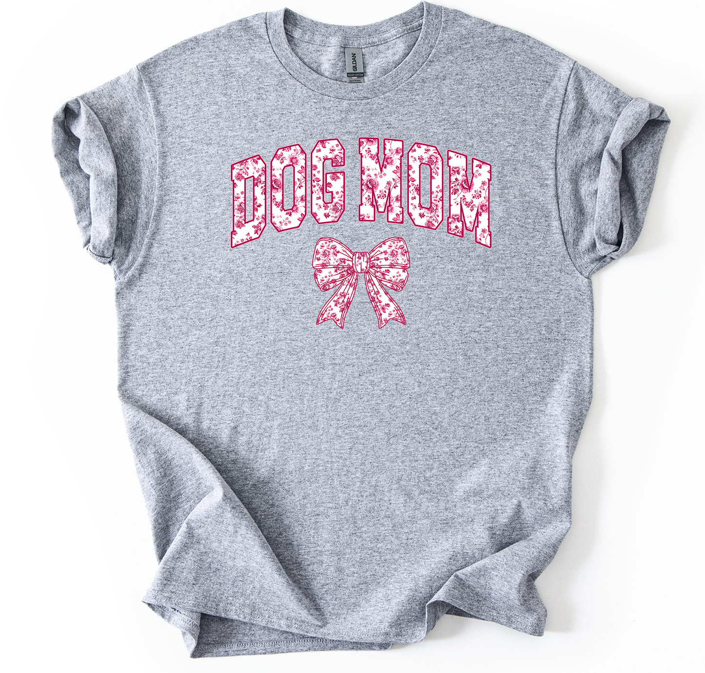Pink floral dog mom Unisex Sports Grey Gildan Tshirt