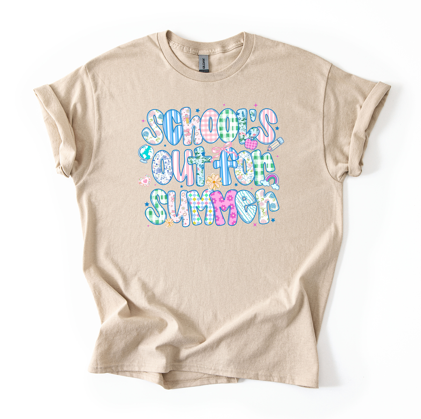 Schools out printed YOUTH Gildan Sand T