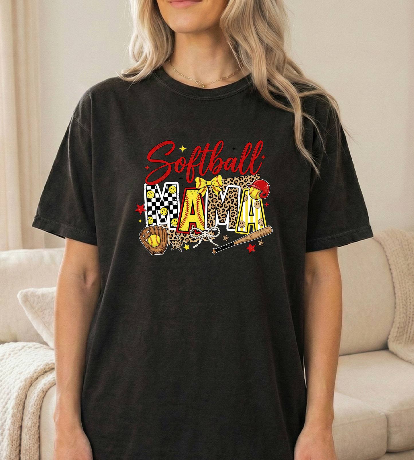 Softball Check Unisex Black Comfort colors Tshirt