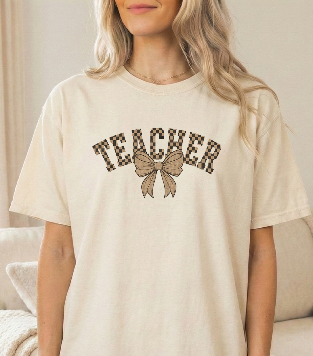 Teacher Checkered Unisex Comfort Colors Ivory Tshirt