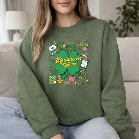 Healthcare st pats military green crew sweatshirt