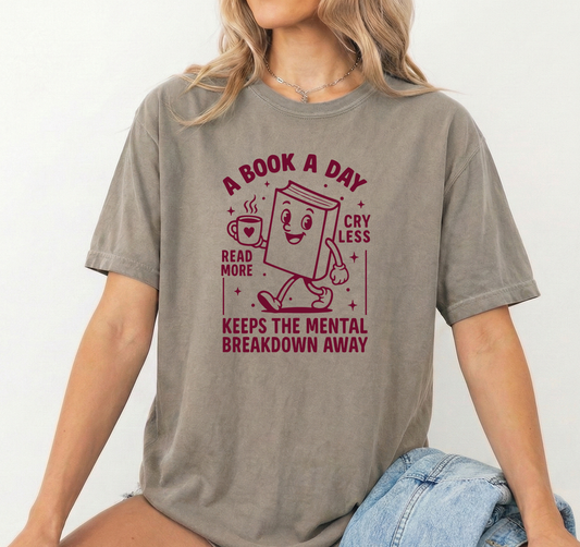 A Book a day Burgundy Unisex Comfort Colors Khaki Tshirt