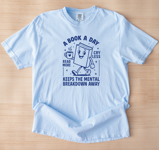 A Book a day blue Unisex Comfort Colors Hydrangea Tshirt