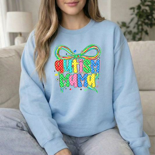 Autism Mama Unisex Light Blue Gildan Crewneck Sweatshirt
