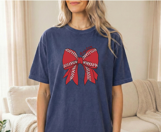 Red ball bow True Navy Unisex Comfort Colors Tshirt