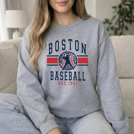 Baseball Leopard Sports Grey Unisex Gildan Crew Sweatshirt