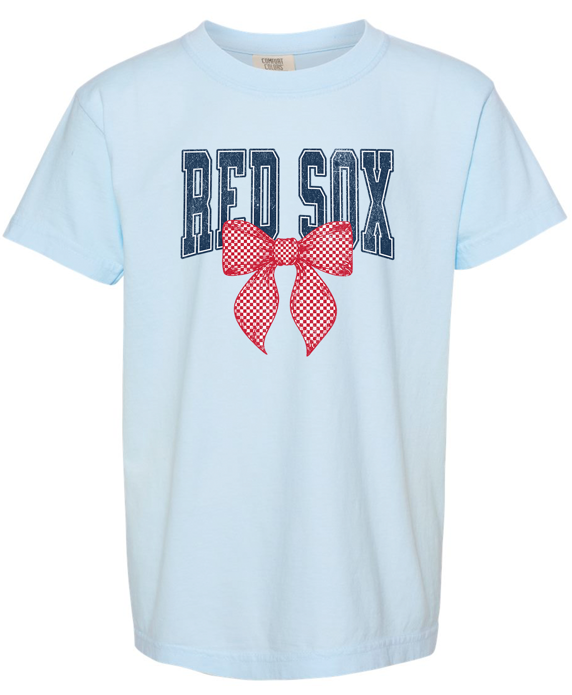 Baseball Red Check bow Chambray YOUTH Comfort Colors Tshirt