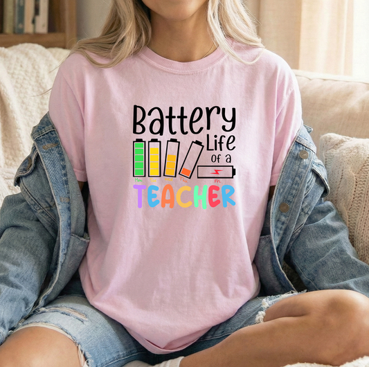 Teacher Battery Unisex Blossom Comfort Colors Tshirt