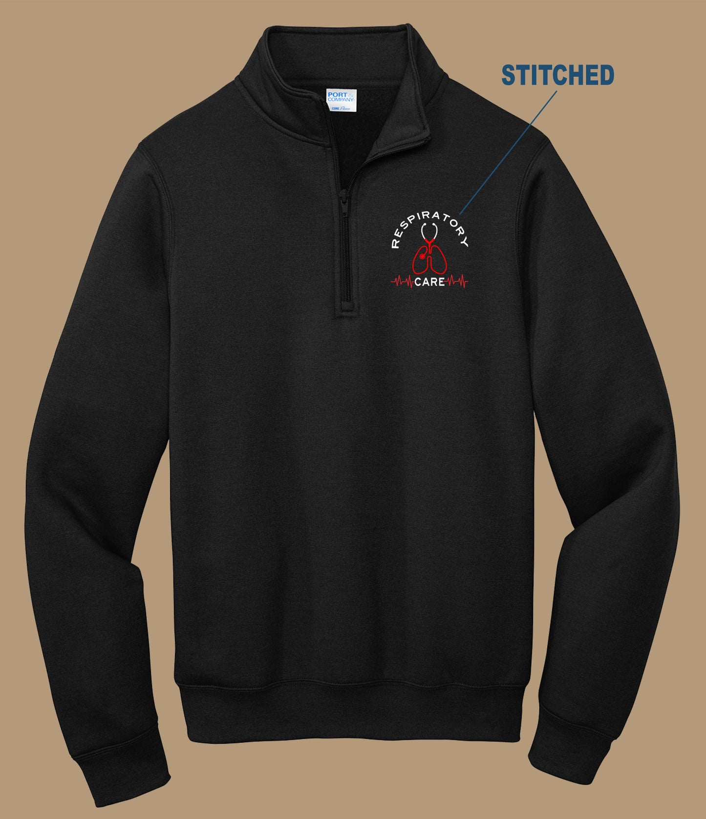 Resp. Care Port & Co. Embroidered 1/4 zip Fleece Pullover