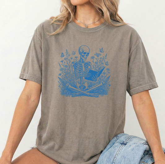 Skull Blue Unisex Comfort colors Khaki T shirt