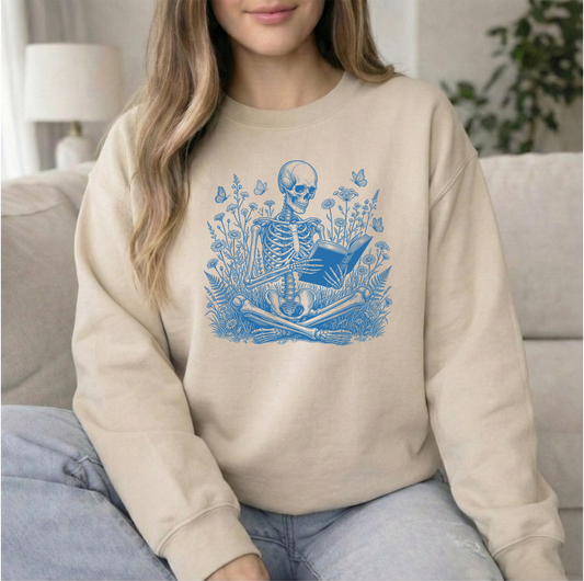 Skull Blue Unisex Gildan Sand Crewneck Sweatshirt